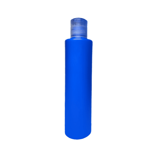 Frasco de 300ml para cosméticos, azul bic, com tampa natural e moeda azul