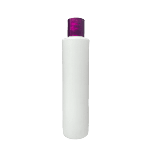 Frasco de 300ml para cosméticos, branco, com tampa branca e detalhe hot pink
