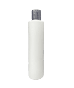 Frasco de 300ml para cosméticos, branco, com tampa branca e detalhe hot prata