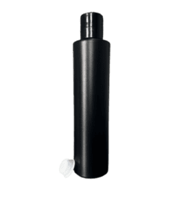 Frasco de 300ml para cosméticos, preto, com tampa preta 28/410 e batoque vedação branca