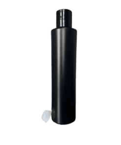 Frasco de 300ml para cosméticos, preto, com tampa preta 28/410 e batoque vedação natural