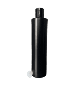 Frasco de 500ml preto com tampa 28-410 preta e batoque vedação natural