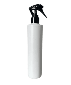 Frasco Cilíndrico de 300ml para cosméticos, branco leitoso, com válvula mini gatilho preta