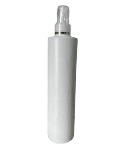 Frasco Cilíndrico de 300ml para cosméticos, branco leitoso, com válvula spray natural e filete dourado