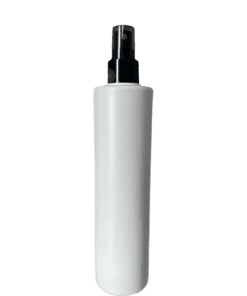 Frasco Cilíndrico de 300ml para cosméticos, branco leitoso, com válvula spray preta