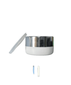 Pote de 150g Branco com Tampa Alta Branca, Detalhes Prateados para Cosméticos