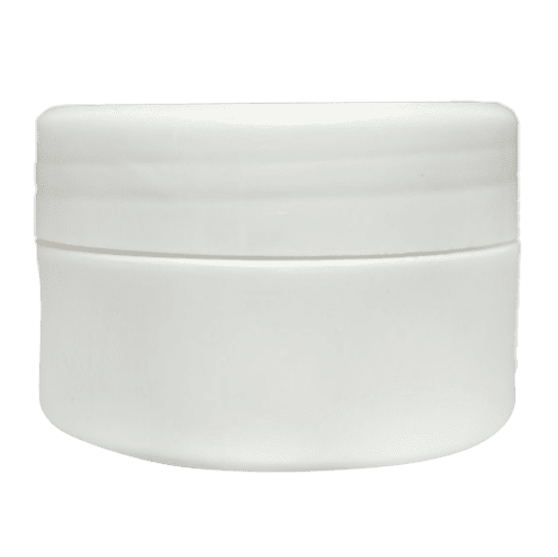Pote de 90g branco leitoso com tampa branca