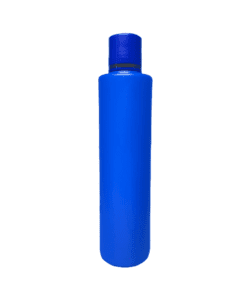 Frasco de 300ml para cosméticos, azul bic, com tampa azul e filete dourado