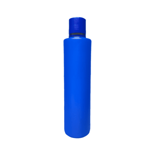 Frasco de 300ml para cosméticos, azul bic, com tampa azul e filete dourado