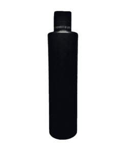 Frasco de 300ml para cosméticos, preto, com tampa preta e filete prata