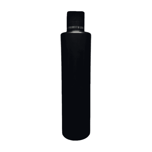 Frasco de 300ml para cosméticos, preto, com tampa preta e filete prata