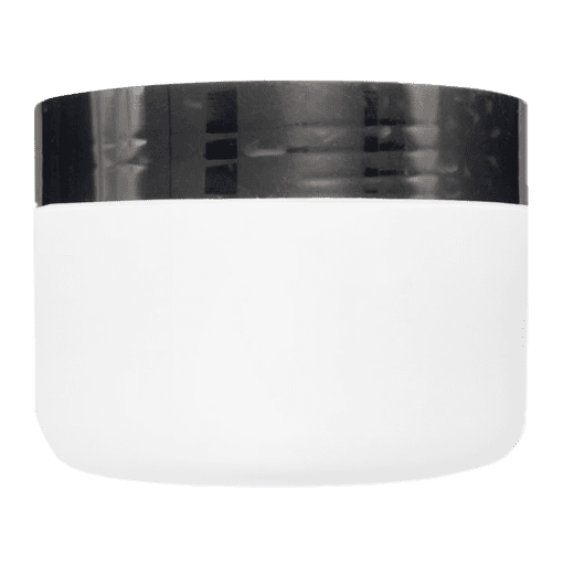Pote de 300g para cosméticos, branco leitoso, com tampa hot stamp prata