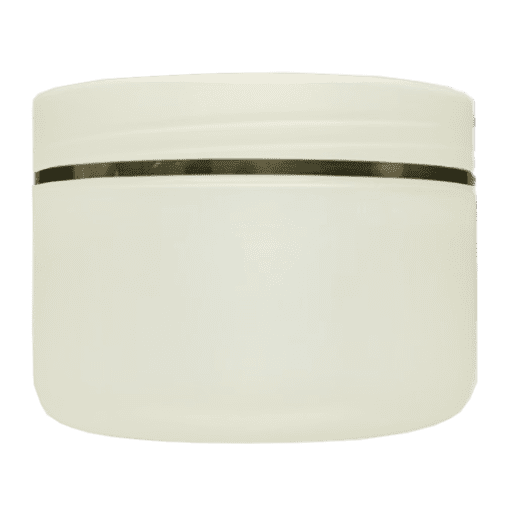 Pote de 300g para cosméticos, branco pérola, com tampa branco pérola e filete dourado