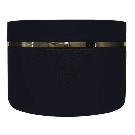 Pote de 300g para cosméticos, preto, com tampa preta e filete dourado