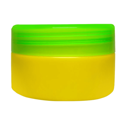 Pote de 90g amarelo com tampa verde citrus