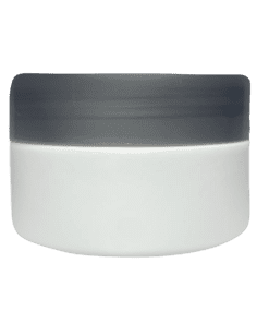Pote de 90g branco leitoso com tampa prata