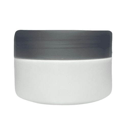 Pote de 90g branco leitoso com tampa prata