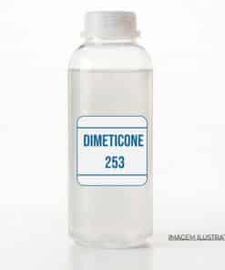 Frasco de Dimeticone 253 SME 253 INCI Amodimethicone líquido límpido, insumo para formulações cosméticas transparentes.